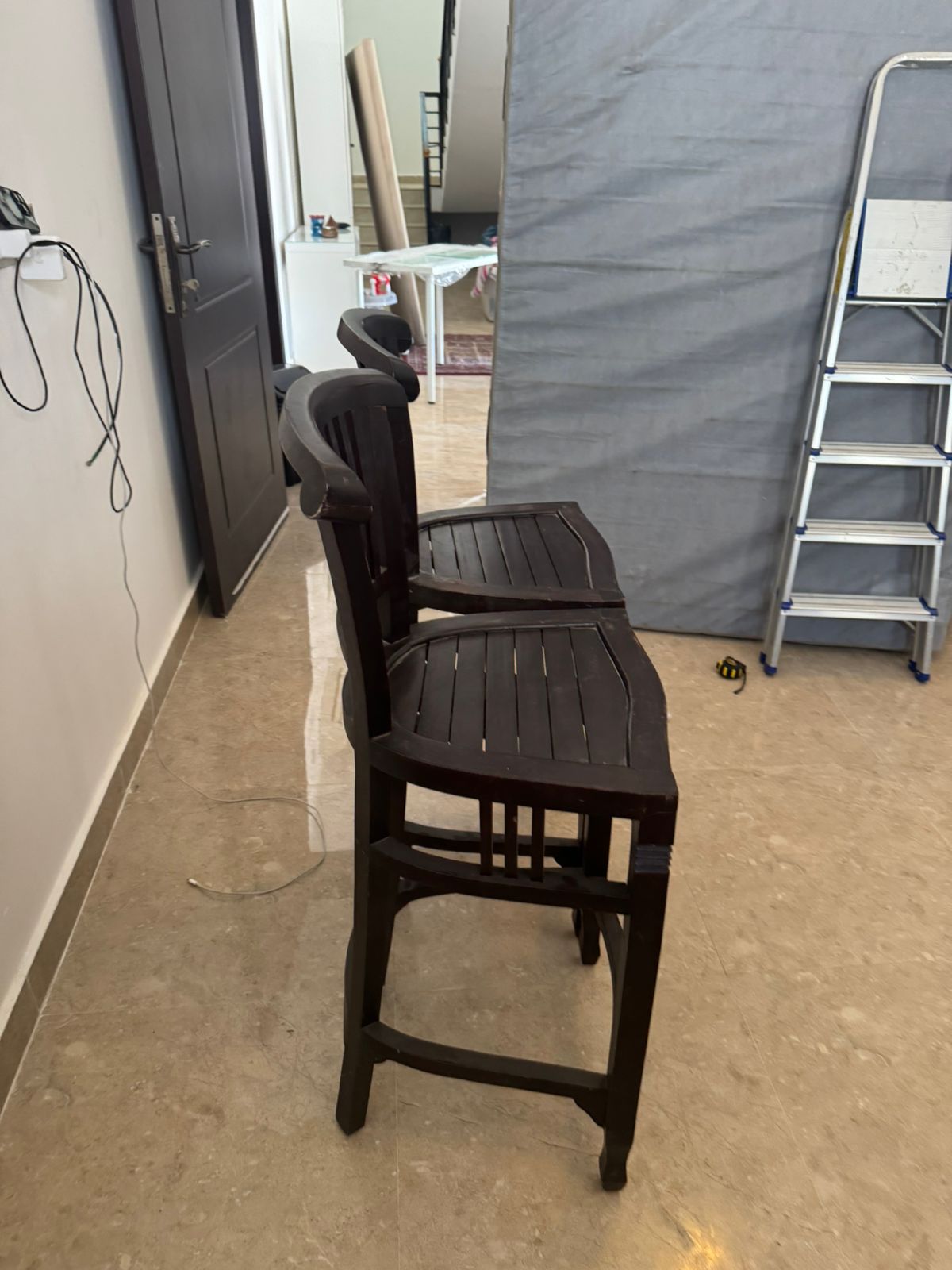 "Set of 2 Brown Bar Stools - Great Condition! Only OMR 11!"