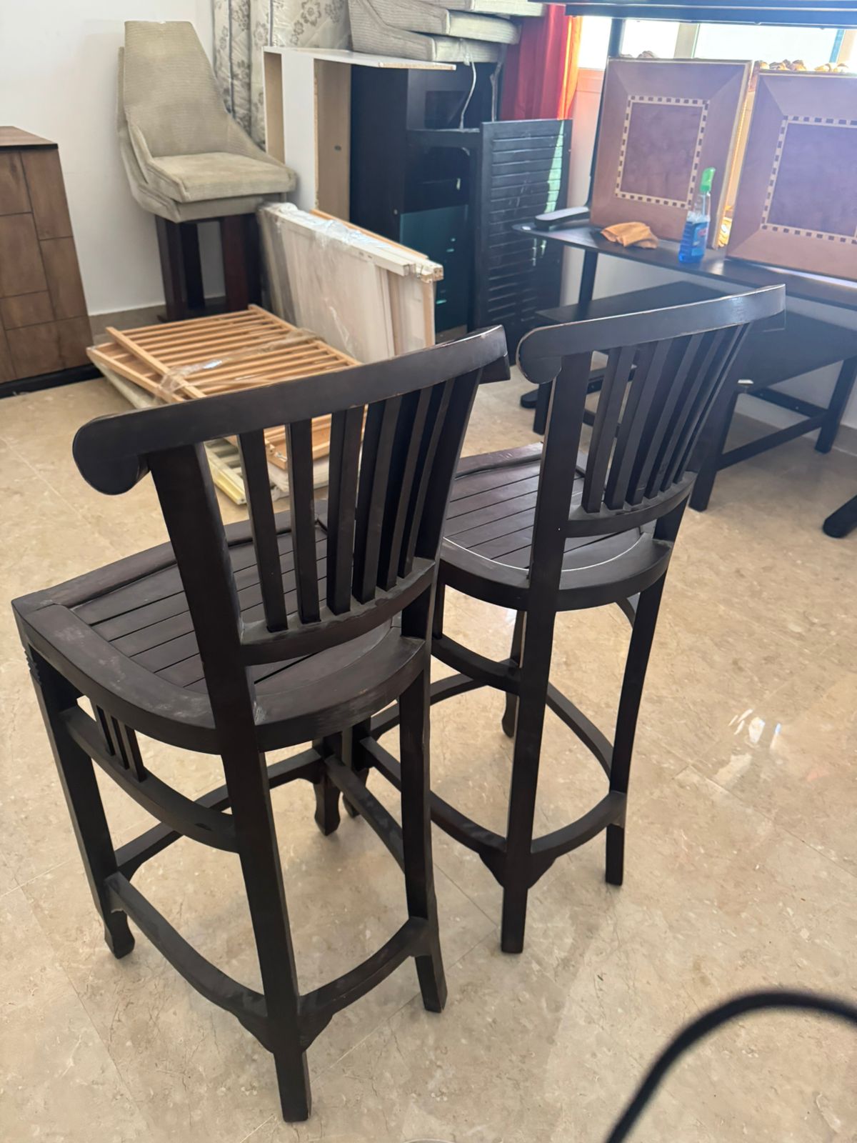 "Set of 2 Brown Bar Stools - Great Condition! Only OMR 11!"