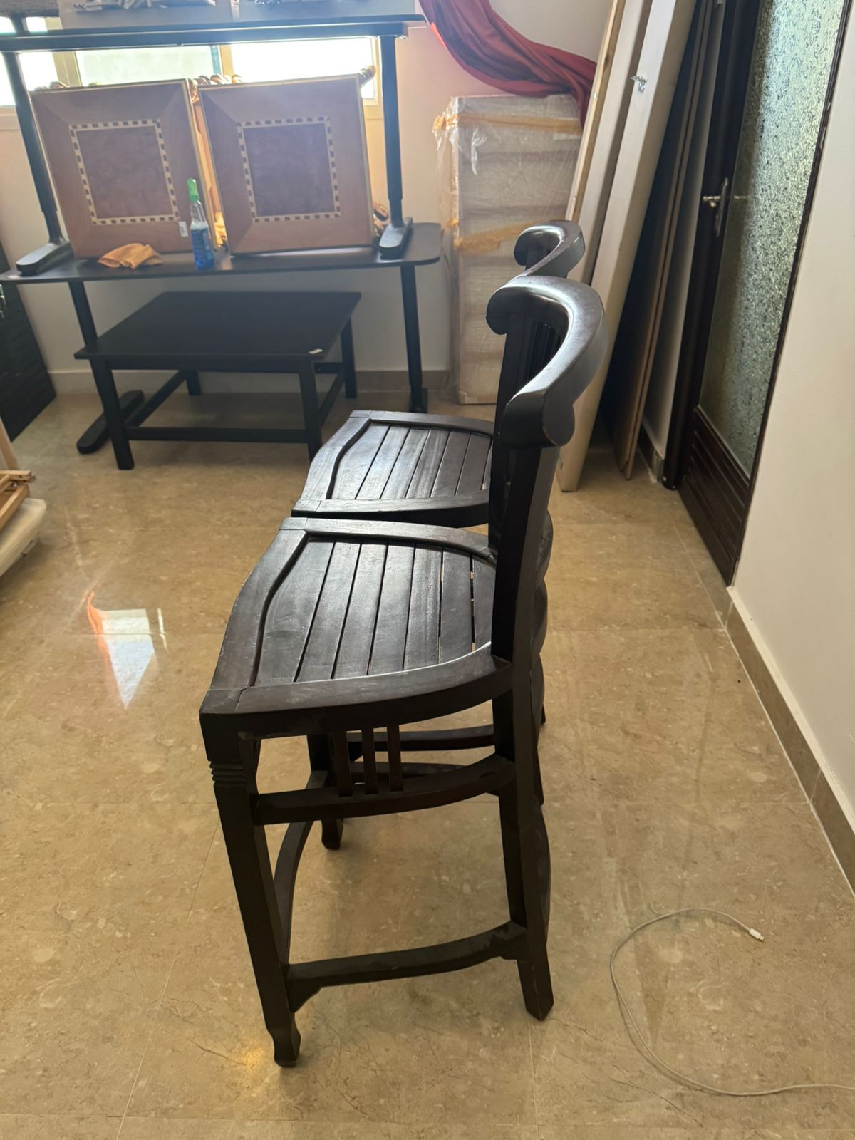 "Set of 2 Brown Bar Stools - Great Condition! Only OMR 11!"