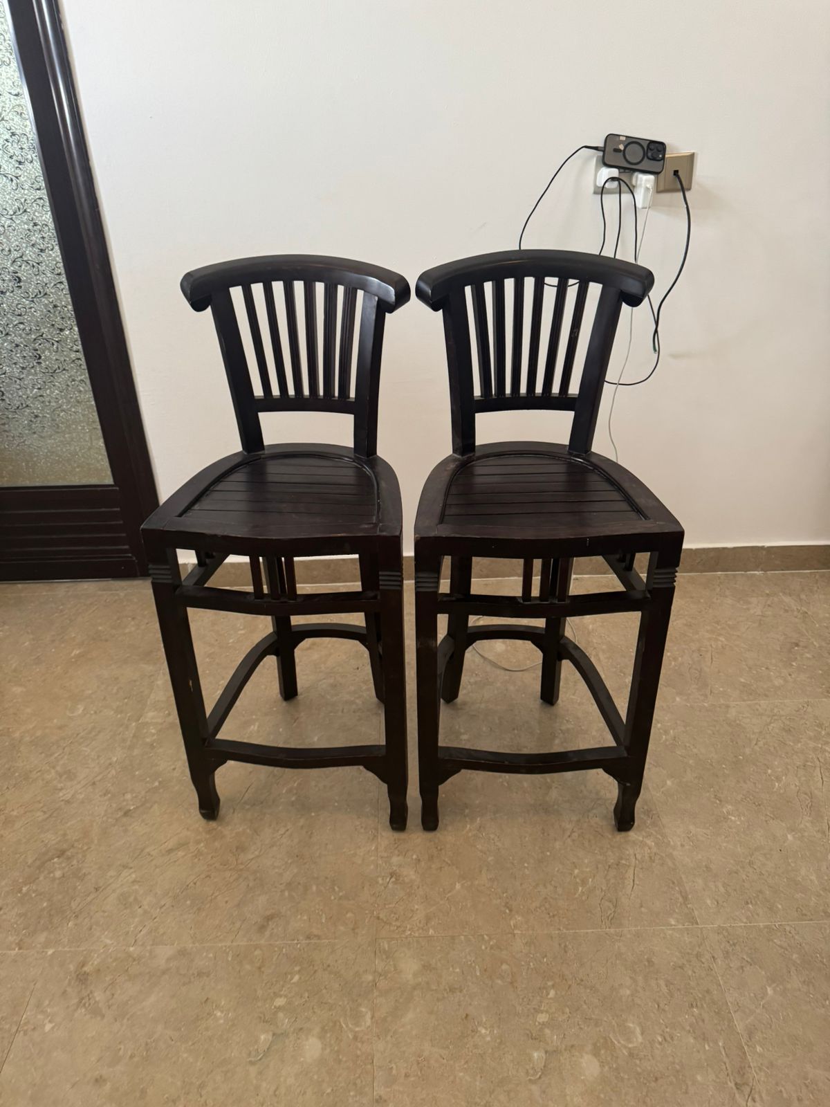 "Set of 2 Brown Bar Stools - Great Condition! Only OMR 11!"