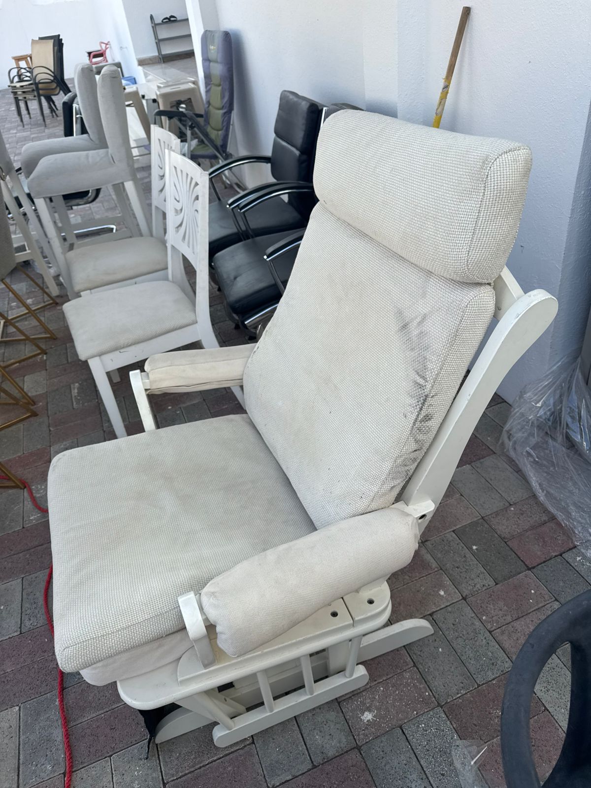 "White Rocking Chair with Ottoman - Great Deal! Only OMR 15!"